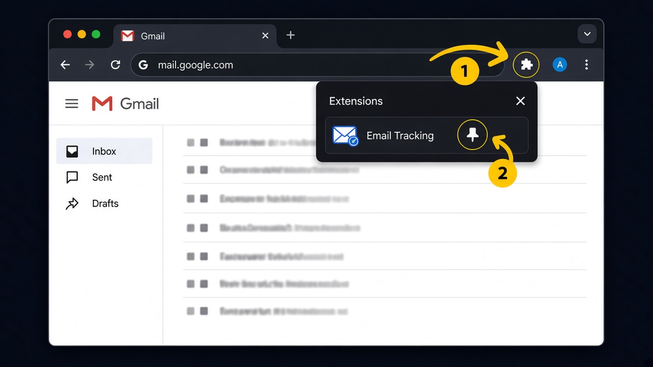 Chrome toolbar: click the puzzle icon, then pin Email Tracking.